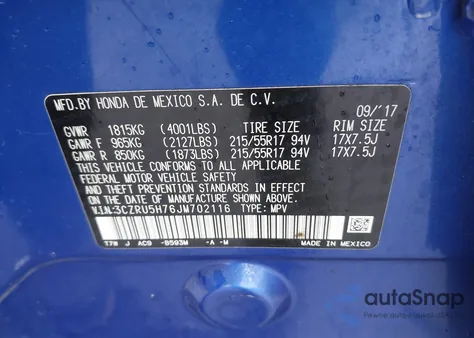 2018 Honda Hr-V Ex-L from USA, damaged, VIN 3CZRU5H76JM702116